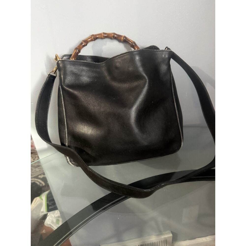 GUCCI Bamboo Handle Black Leather Shoulder Bag Medium - Picture 3 of 11
